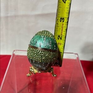 Jeweled Green Egg Trinket with Gold Stand- new